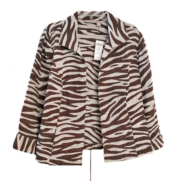 Chico's Jacket Size 2 Large Desert Zebra Print Izadora Open Blazer New W Tags - Picture 1 of 3
